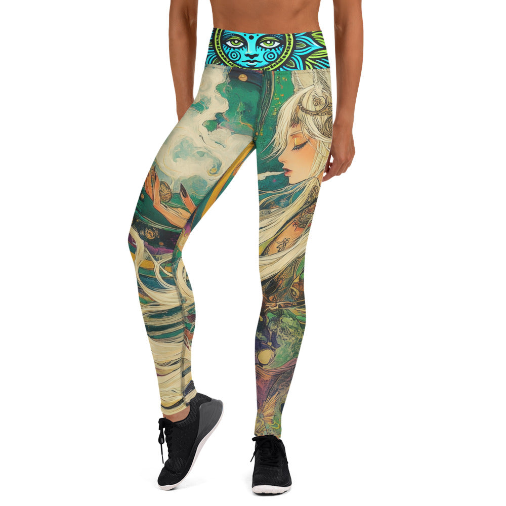Psychedelic Avant Garde Festival Psy Shamanic Fox White Hair Yokai Yoga all over Print Leggings ShamanInkThreads Leggings