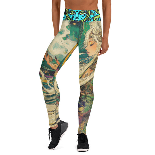 Psychedelic Avant Garde Festival Psy Shamanic Fox White Hair Yokai Yoga all over Print Leggings ShamanInkThreads Leggings