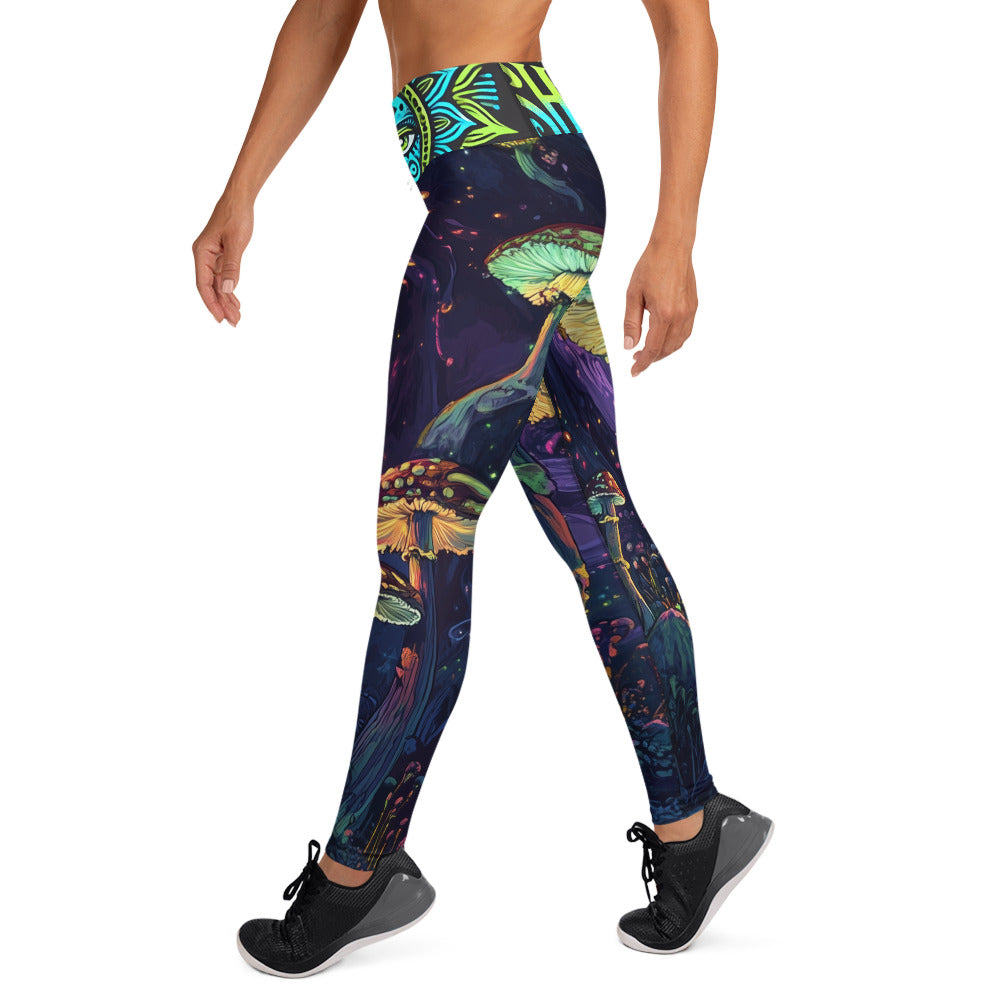 Purple FireFly God Light Psychedelic Mushroom Psy Festival CottageCore Yoga All over Print ShamanInkThreads Leggings