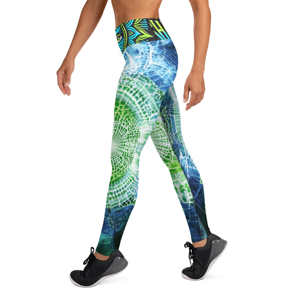 Lime Green White Burst Psytrance Festival Yoga All Over Print ShamanInkThreads Leggings