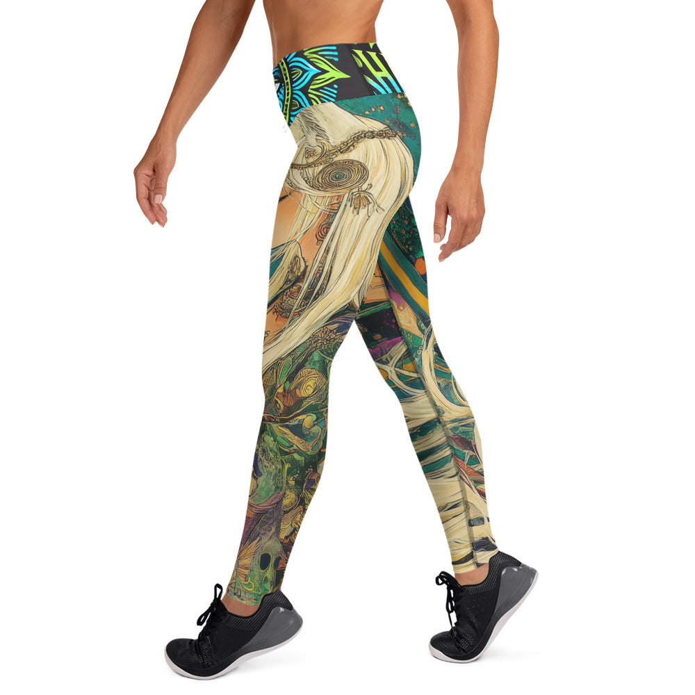 Psychedelic Avant Garde Festival Psy Shamanic Fox White Hair Yokai Yoga all over Print Leggings ShamanInkThreads Leggings
