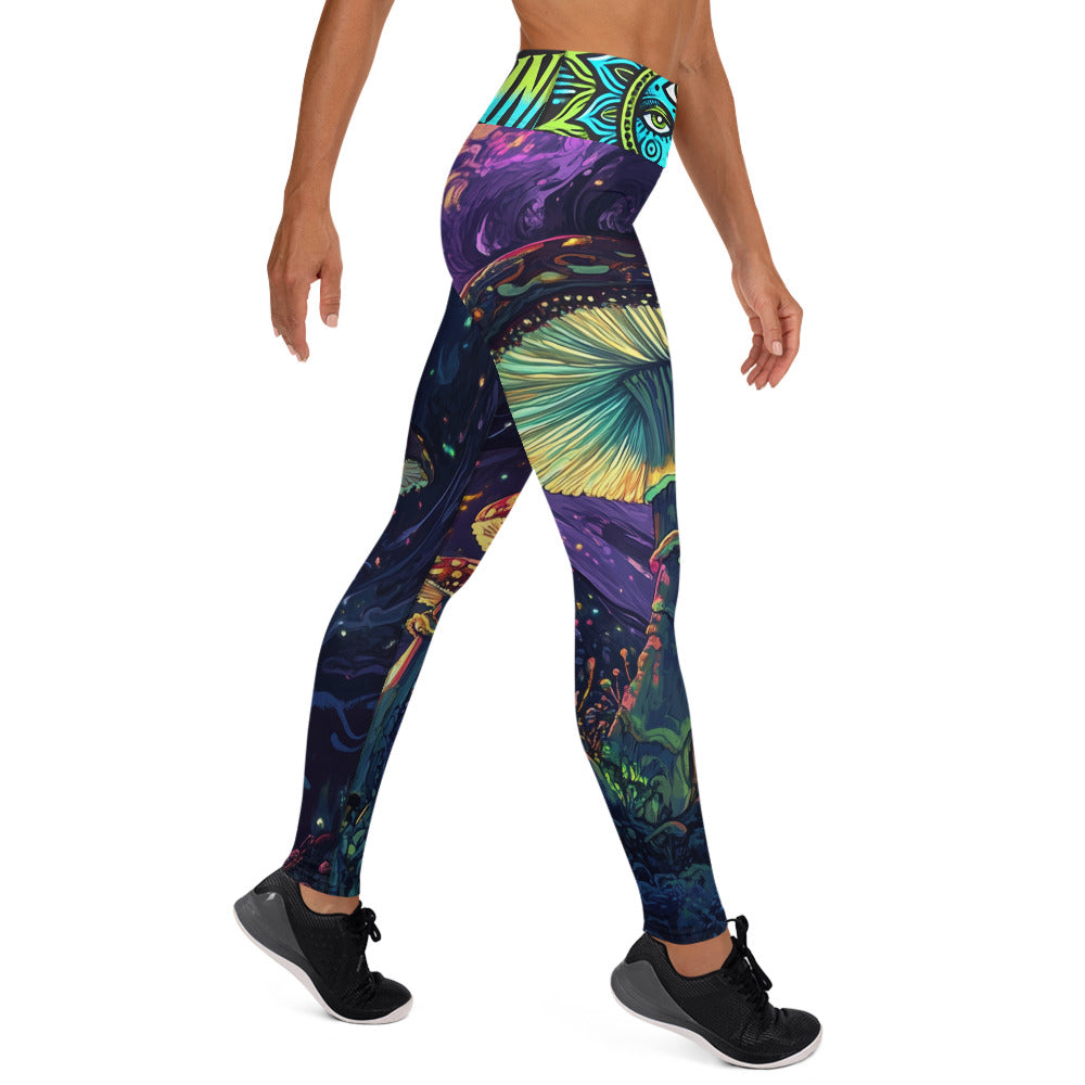 Purple FireFly God Light Psychedelic Mushroom Psy Festival CottageCore Yoga All over Print ShamanInkThreads Leggings