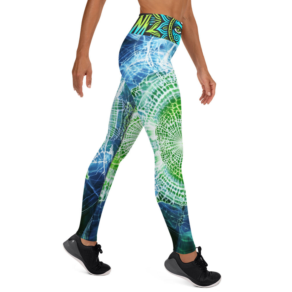 Lime Green White Burst Psytrance Festival Yoga All Over Print ShamanInkThreads Leggings