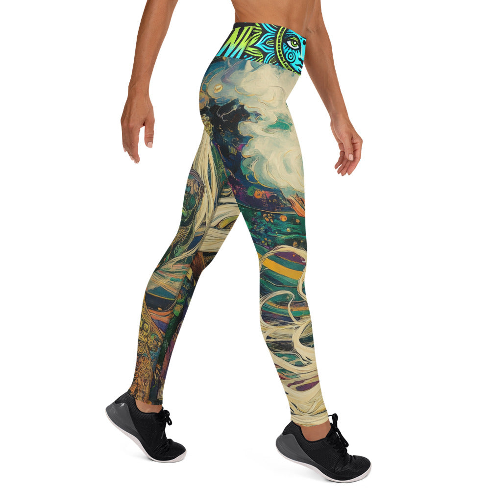 Psychedelic Avant Garde Festival Psy Shamanic Fox White Hair Yokai Yoga all over Print Leggings ShamanInkThreads Leggings
