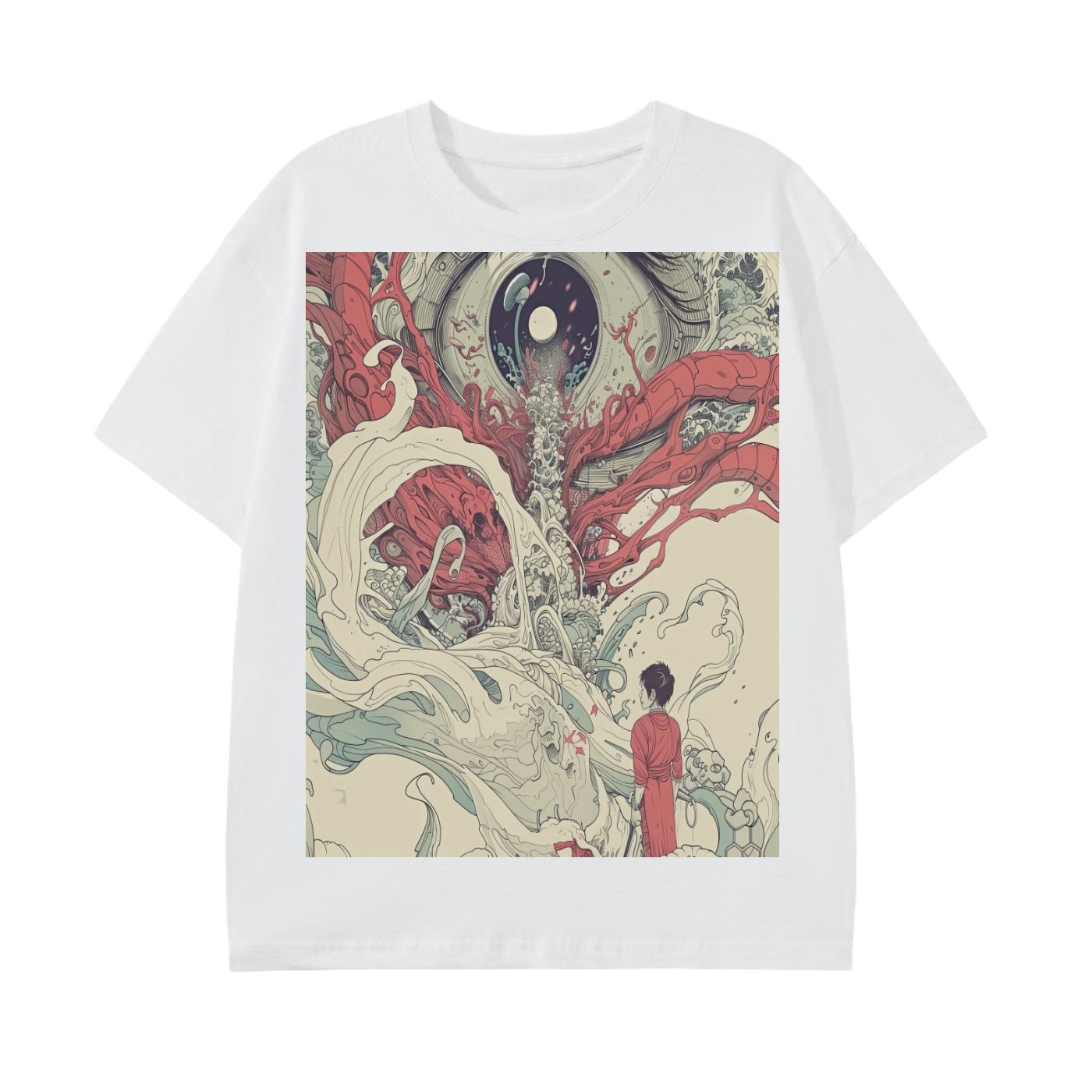 Eyeball Anime Yokai Battle with Man in the Sky Scene Edo Japan Psychedelic Graphic Classic T-Shirt