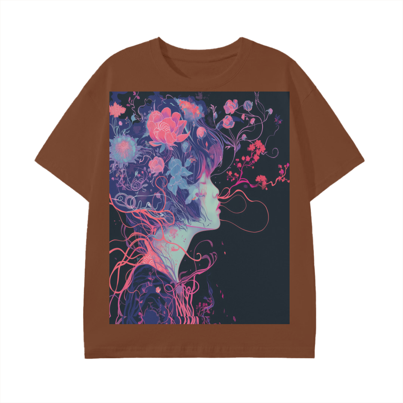 Floral Lotus Wire Girl Japan Silhouetted Bloom Anime Graphic Unisex Classic T-Shirt