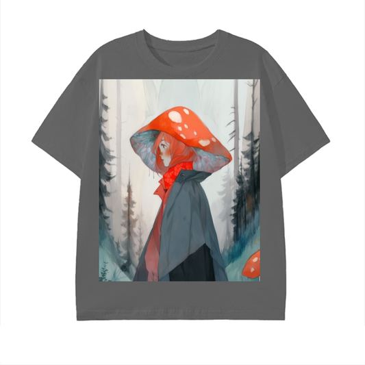 Shroom Misty Sky Woodland Mushroom Trenchcoat Hat Lady Unisex Tee Pure Cotton Unisex T-Shirt