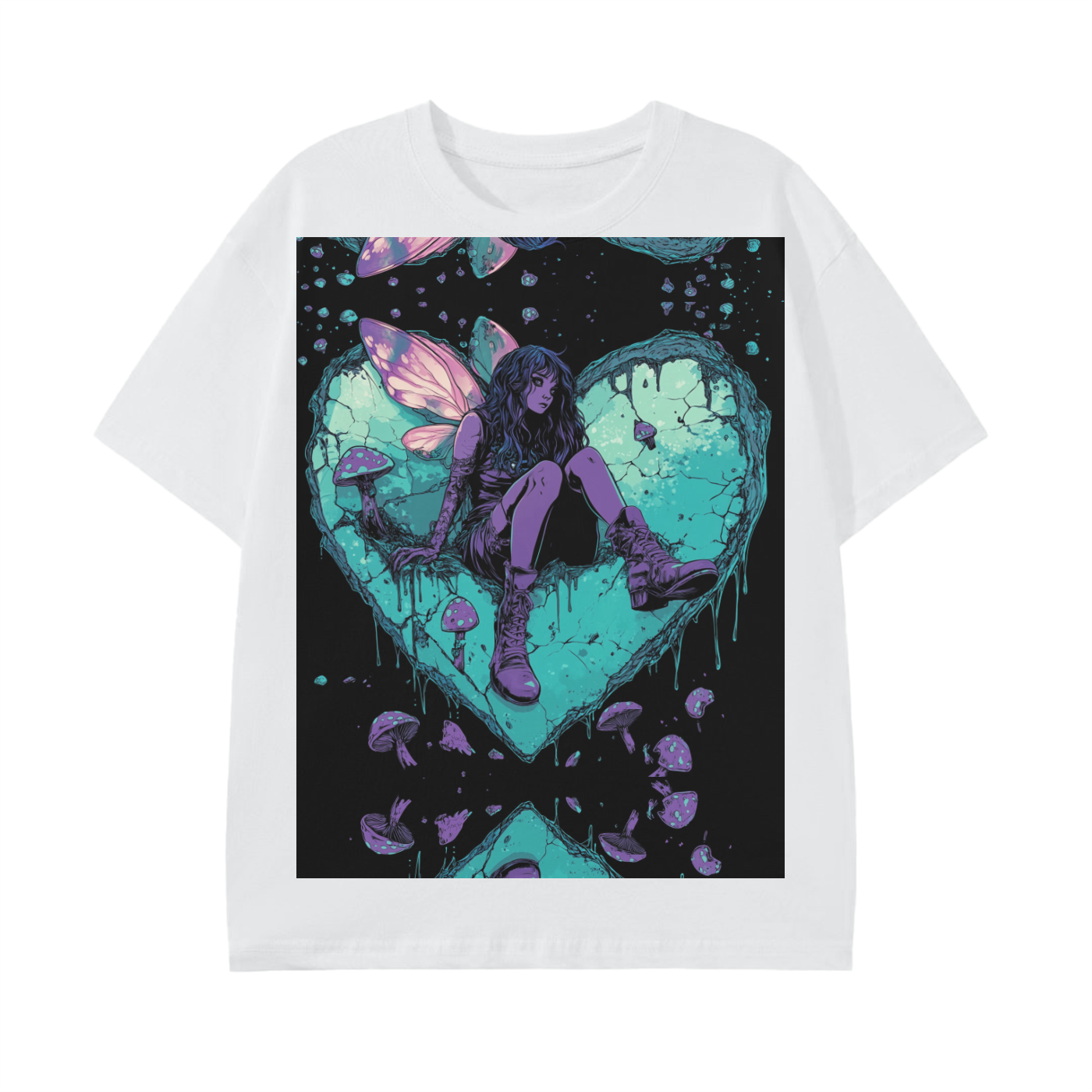 Teal Pastel Ombre Mushroom Space Galactic Grunge Pastel Rocky Thorn Heart Unisex Graphic Grunge Fairy Classic T-Shirt