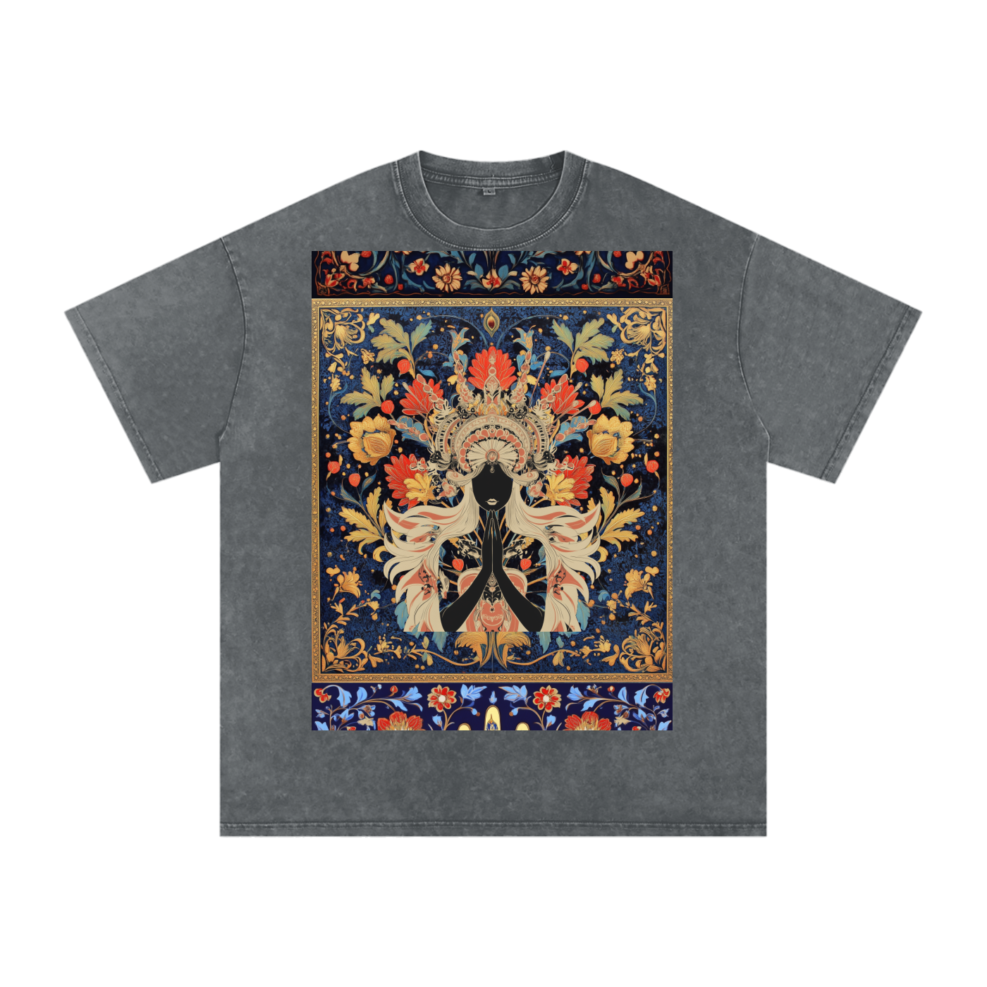 Dark Levant Eastern Nile Boho Floral Prayer Goddess Graphic Festival Unisex Classic T-Shirt-Snow Washed Oversized Cotton T-Shirt