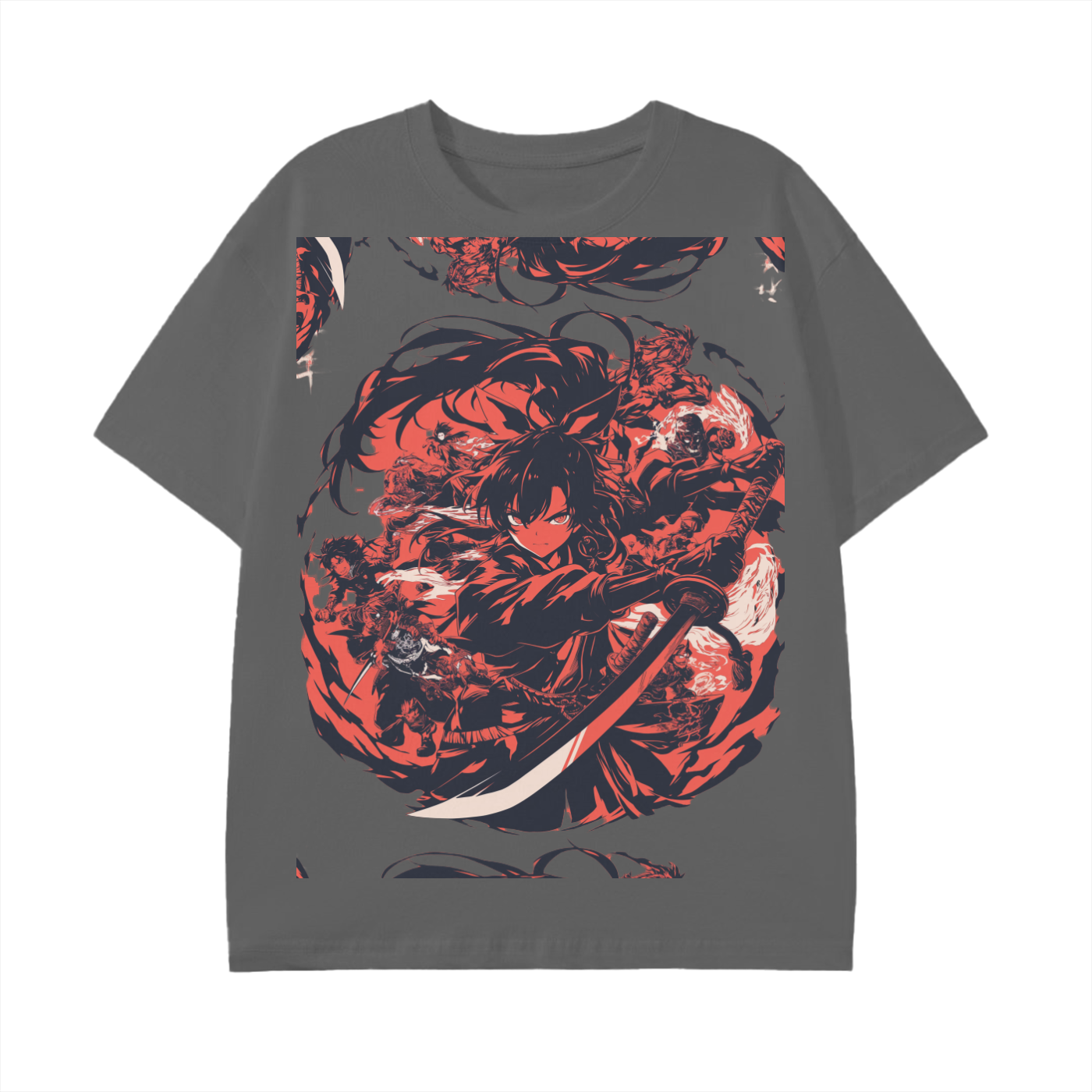 Red Sword Samurai Yokai Batte Smoke anime vision Slash Scene Graphic Shonen Unisex Classic T-Shirt - 180 GSM