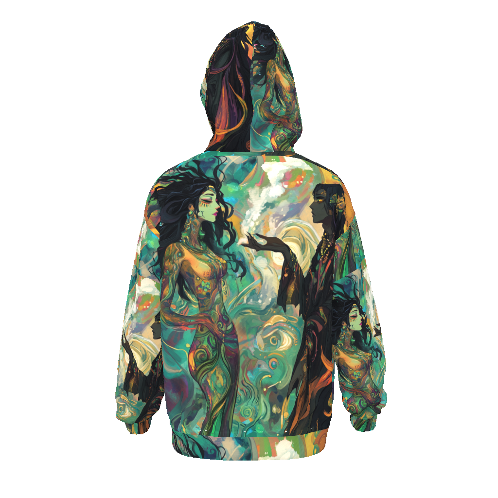 Green Atlantean Akashic Godess Meets Shaman Realm Wizard Psychedelic Festival EDMStreetwear All-Over Print Unisex Drop Shoulder Oversized Hoodie