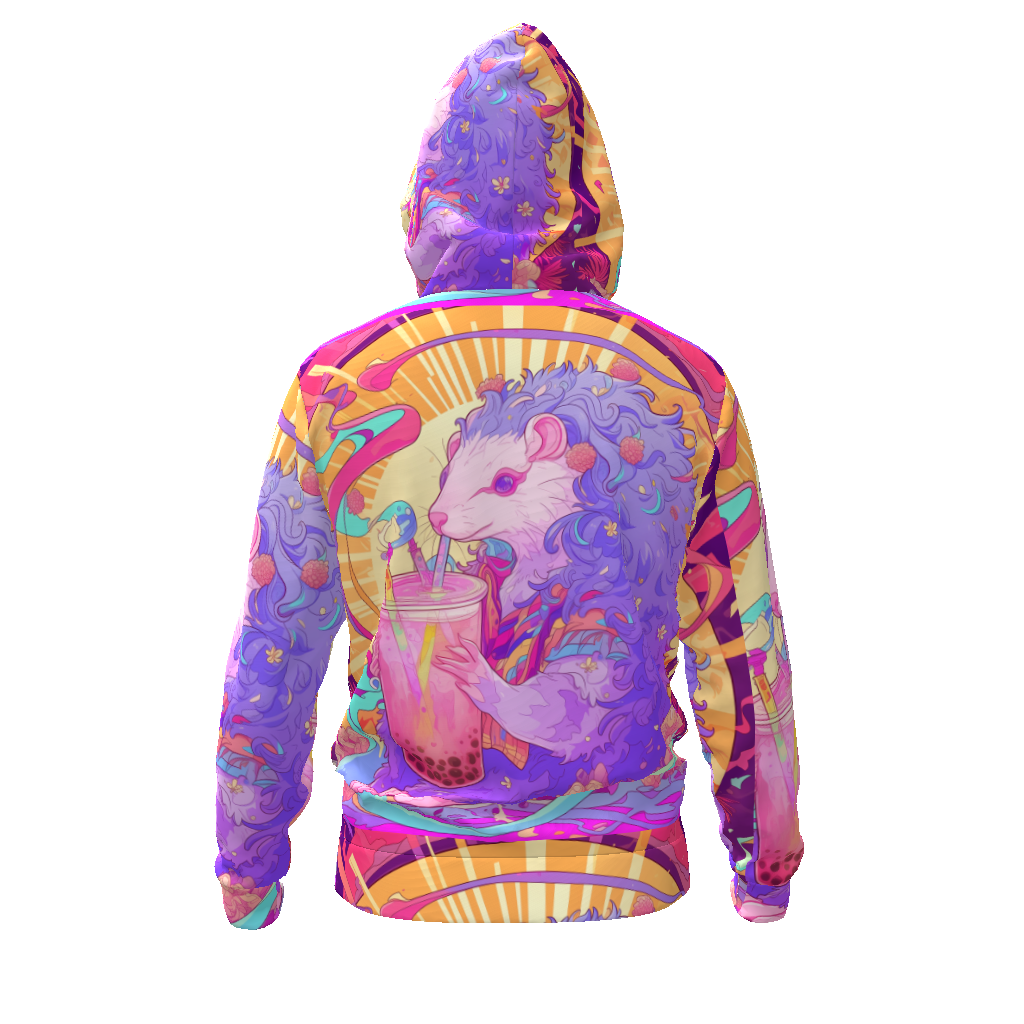 Avant Boba Tea Anime Psychedelic Pastel Neon Festival Sun Opossum All-Over Print Men's Zip Hoodie