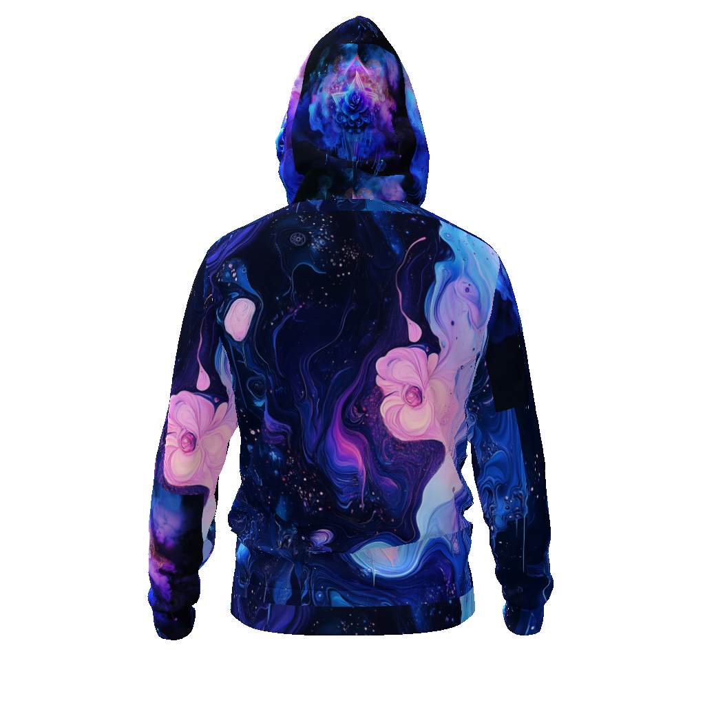 Blue Fractal Rose Water Chakra Drip PsychedelicSwirl Emersion EDM Trance Festival all-Over Print Men's Zip Hoodie