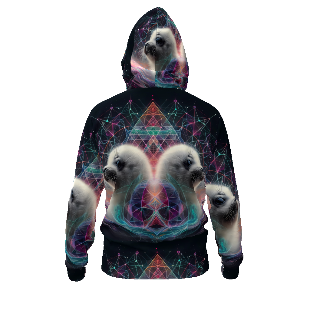 Fractal Sacred Geometry Psy Harp Seal Festival Trance All-Over Print Men's Zip Hoodie