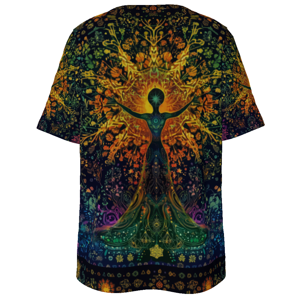Pagan Goddess of Solar Woodland Harvest Winter Snowflake Psychedelic Colorful burst Festival Psy StreetwearAll-Over Print Women's V-Neck Tee