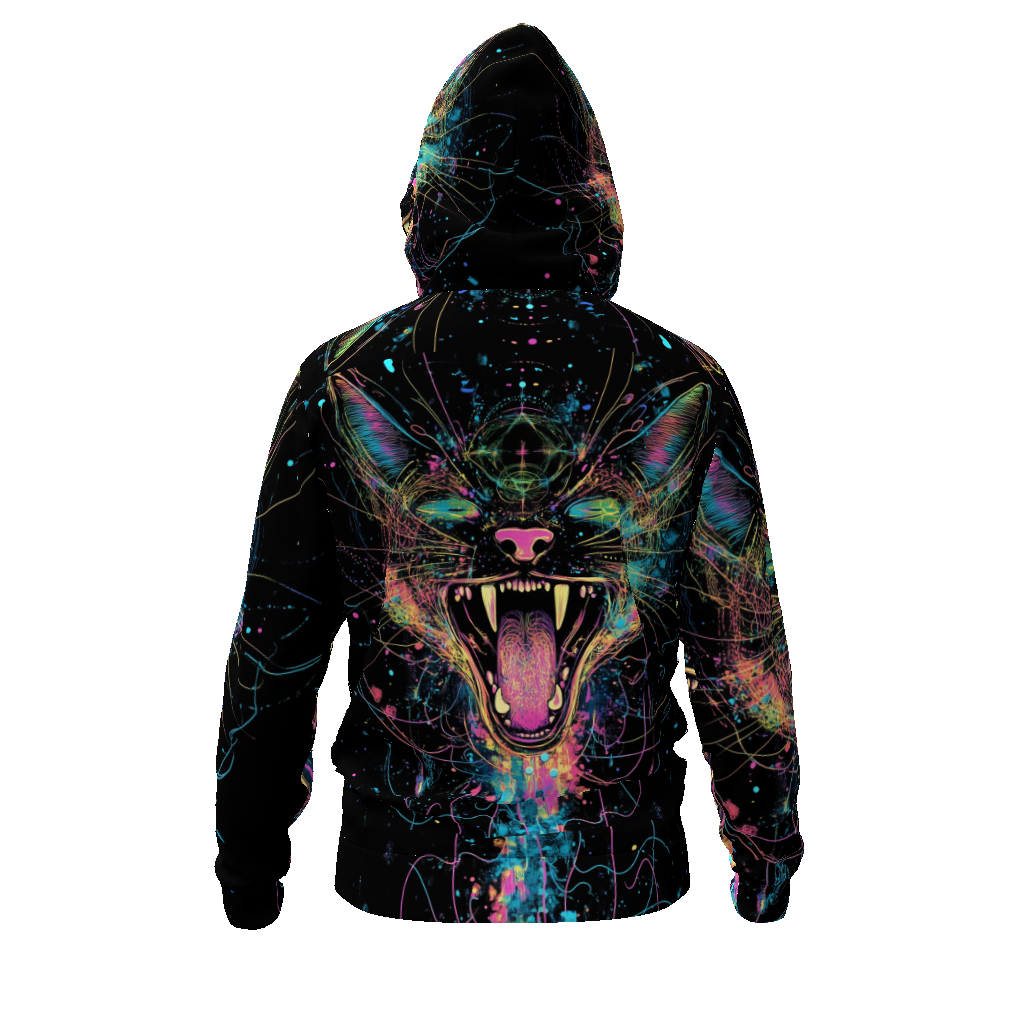 Fractal Cat Space Emerges Psy Geometry Festival EDM All-Over Print Men's Zip Hoodie