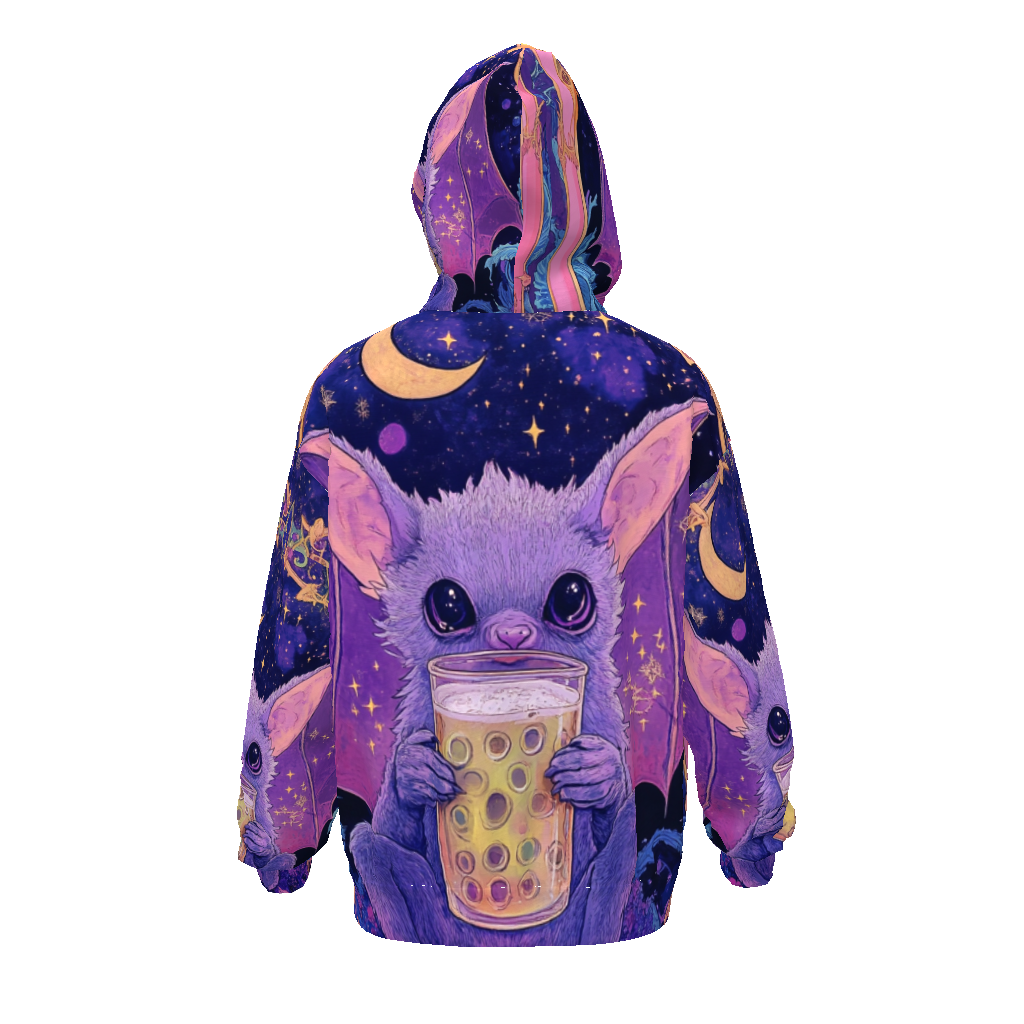 Boba Tea Purple Psychedelic Pastel Bat All the Rave Streetwear All-Over Print Unisex Drop Shoulder Oversized Hoodie