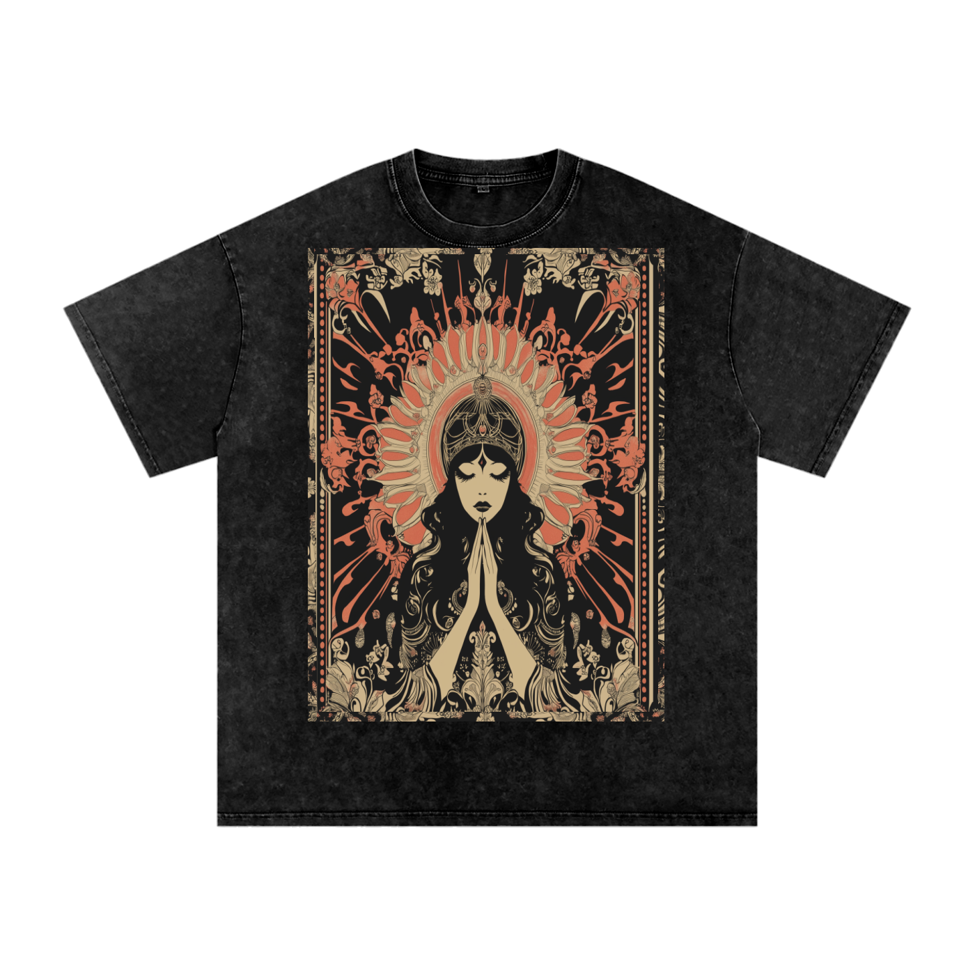 Retro mystic art nouveau Levant Boho prayer festival peace prayer goddess Snow Washed Oversized Cotton T-Shirt