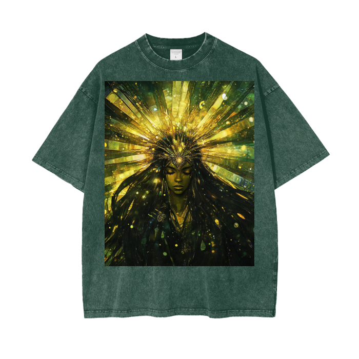 Winter Solar Crown Chakra Ebony Warmth Dark Goddess Festival Acid Wash Oversize T-Shirt - 250 GSM