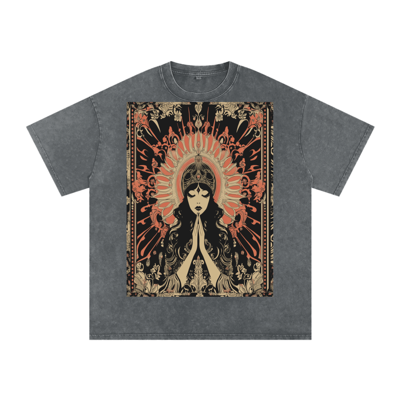 Retro mystic art nouveau Levant Boho prayer festival peace prayer goddess Snow Washed Oversized Cotton T-Shirt