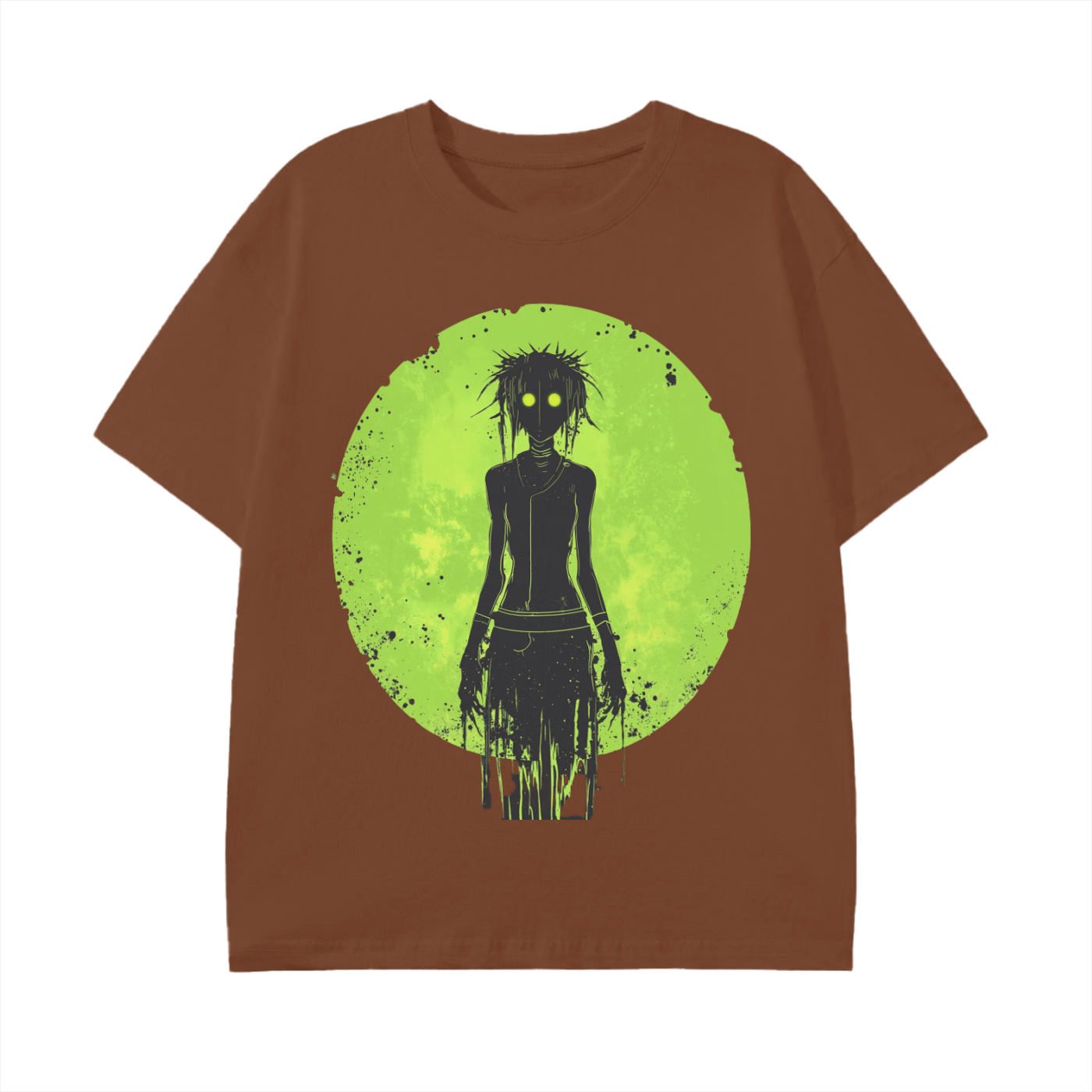 Grunge Apocalyptic Lime Green Neon Moon Shadow Ink Rave Zombie Girl Graphic Grunge Punk Unisex Classic T-Shirt - 180 GSM