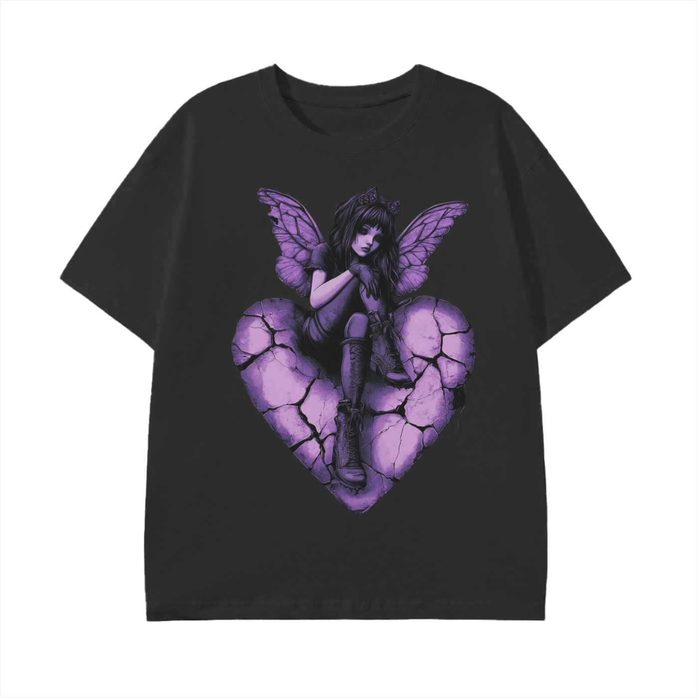 Purple Broken Heart Goth fairy Wings Grunge Punk Unisex Classic T-Shirt -