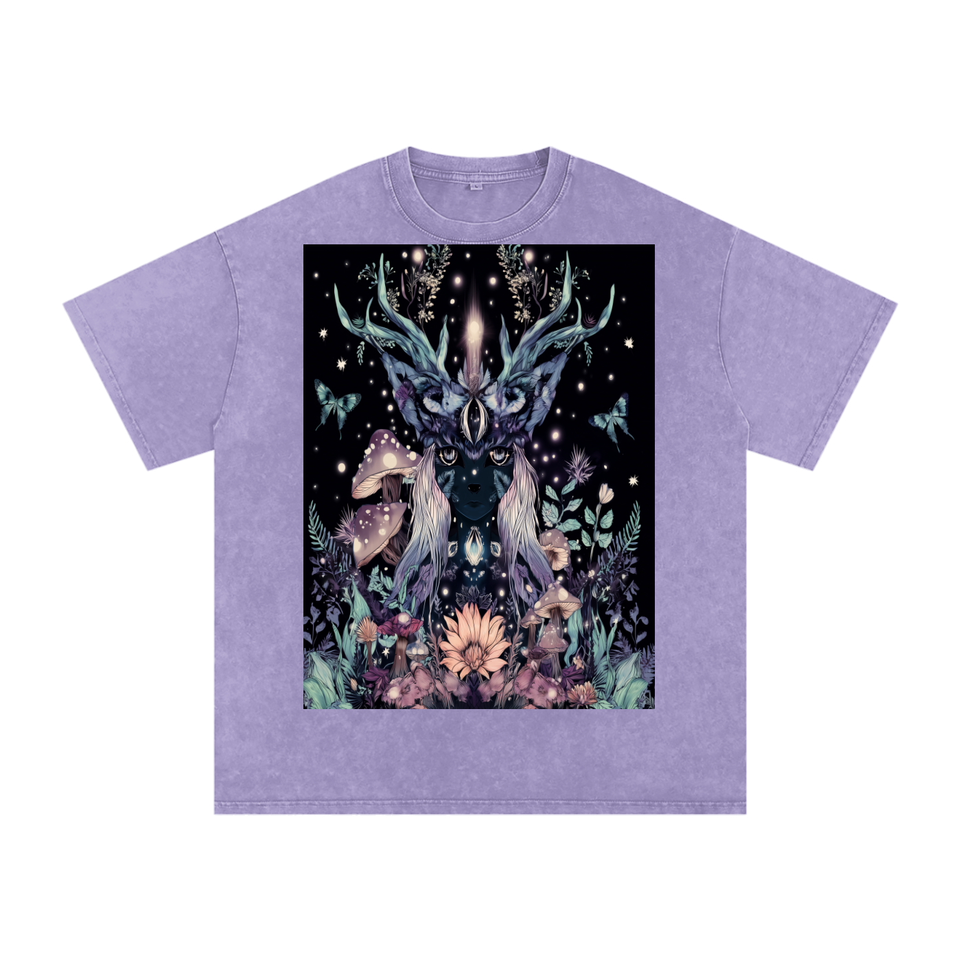 Winter Solstice Dark Mushroom Night Fawn Dark Fairy  Festival Snow Washed Oversized Cotton T-Shirt