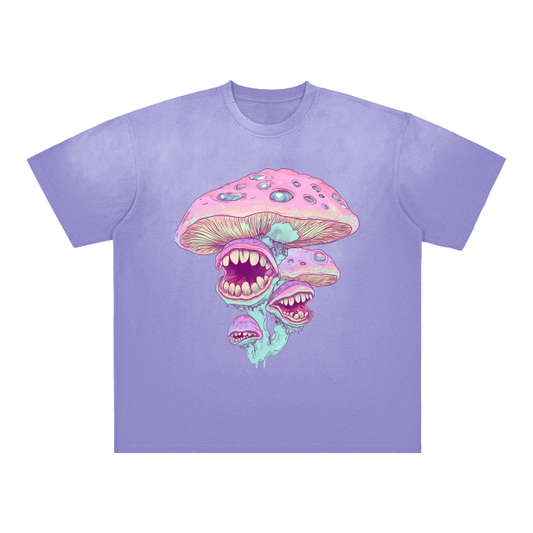 Lavender mushroom fungi print tee with pastel gradient for cottagecore festivals