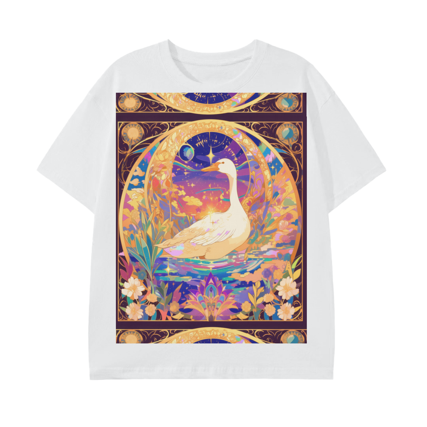 Avant Goose Moon Glow Blossom Boho Celtic Pagan Anime Border Reflective Moon Unisex Graphic Classic T-Shirt