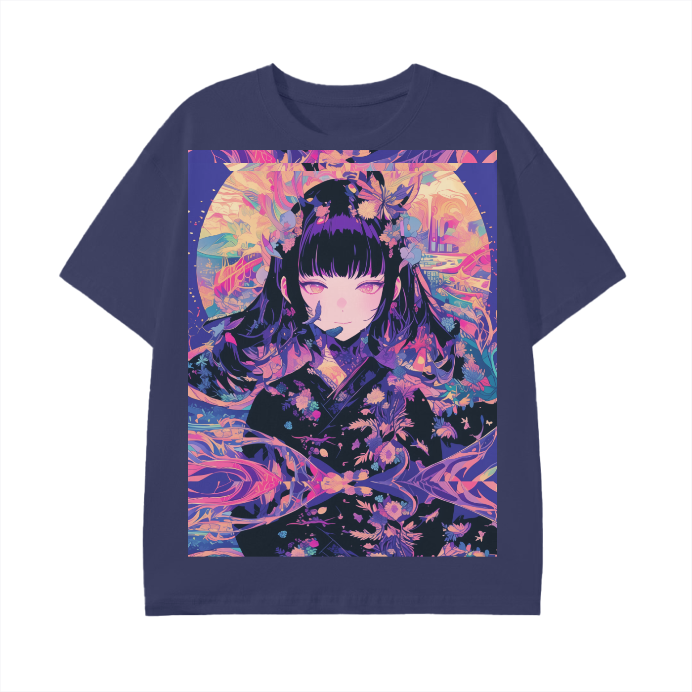 Purple Moon Sunset Fractal Yuko Witch Anime Reflective Kaleidescope Floral Night Unisex Graphic Classic T-Shirt