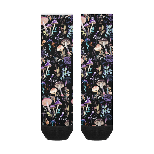 Mushroom Spotted Foliage Goth Black Roses Cottagecore Drip All-Over Print Color Matching Crew Socks