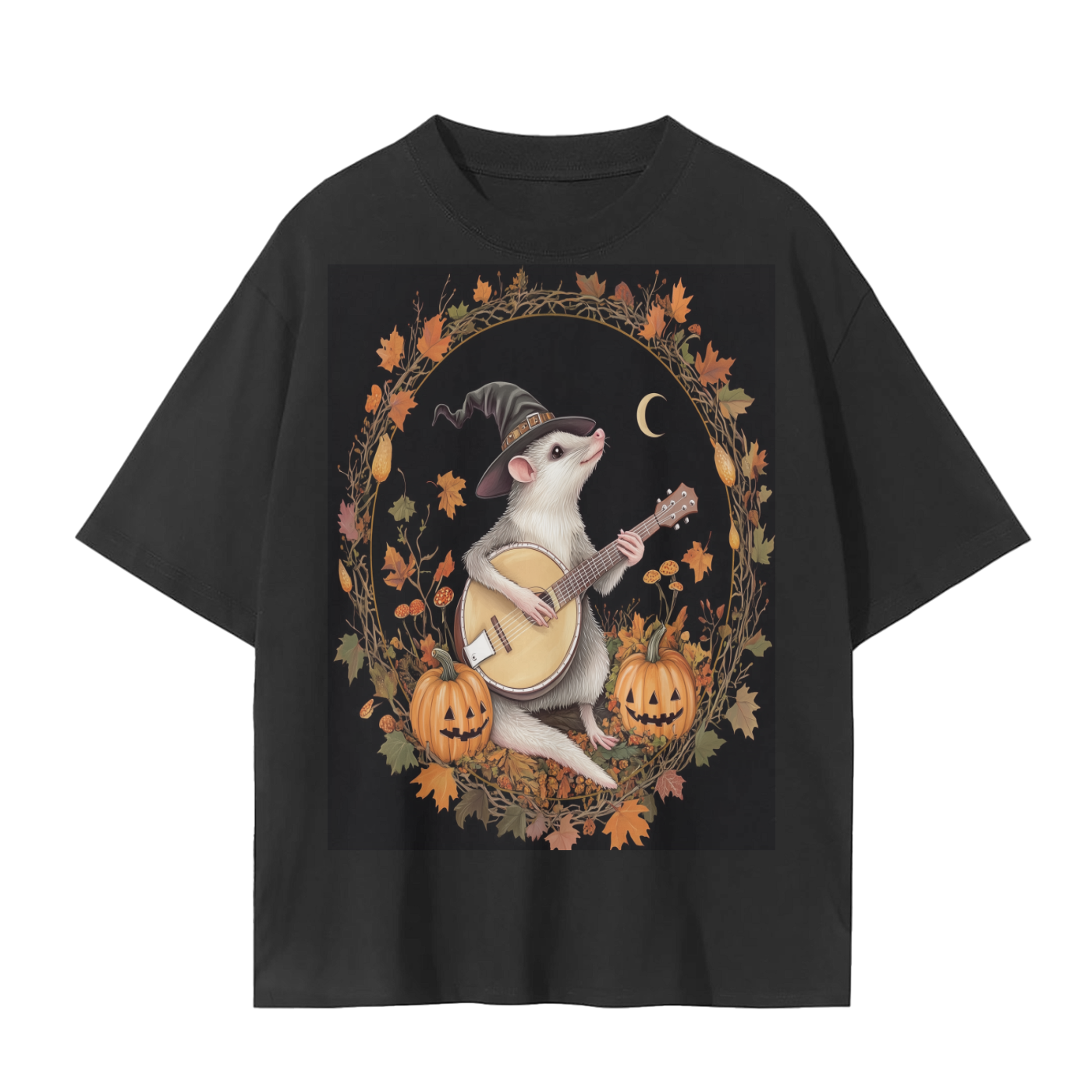 Banjo Fall Pumpkin Leave Opossum Night Unisex Seamless T-Shirt - 230 GSM