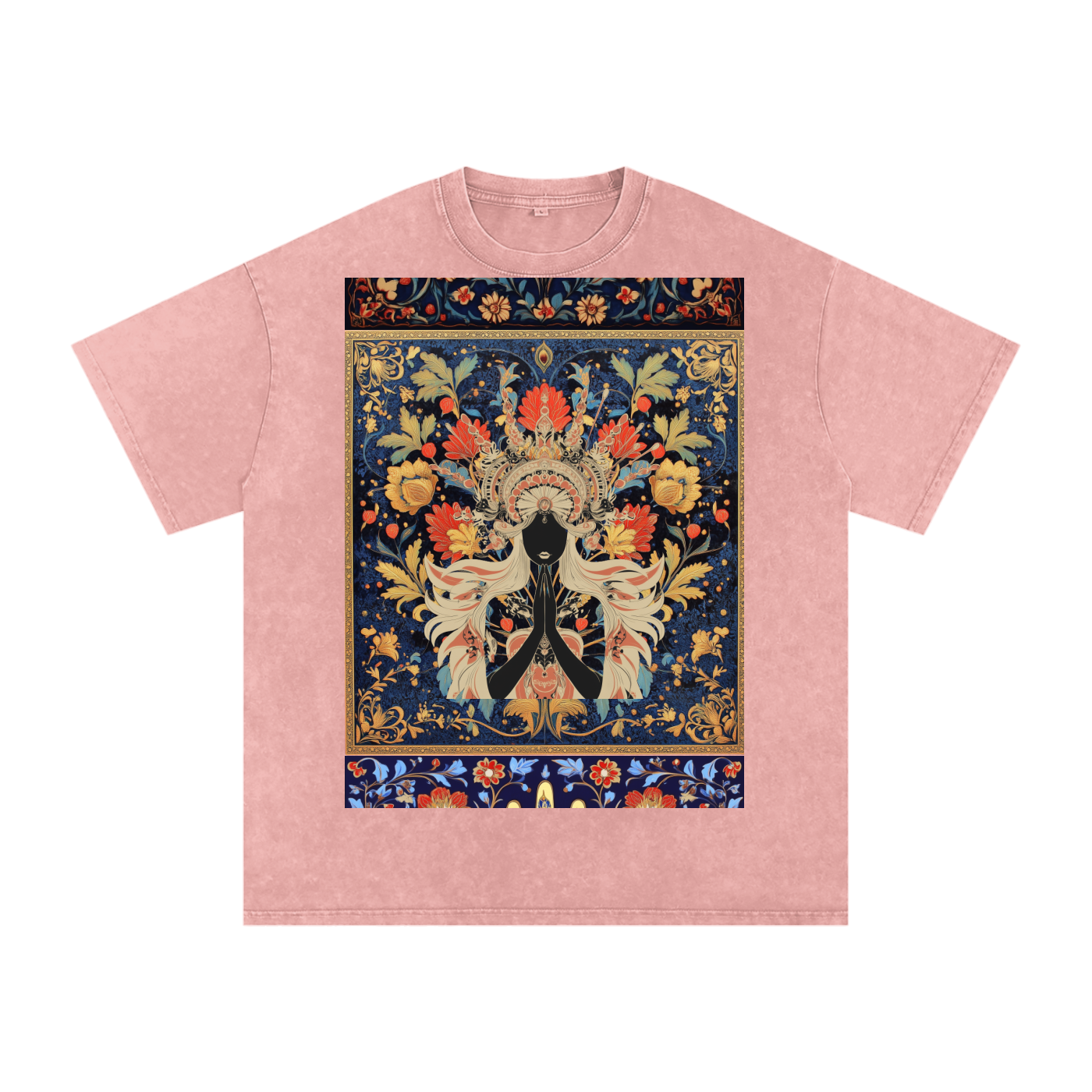 Dark Levant Eastern Nile Boho Floral Prayer Goddess Graphic Festival Unisex Classic T-Shirt-Snow Washed Oversized Cotton T-Shirt
