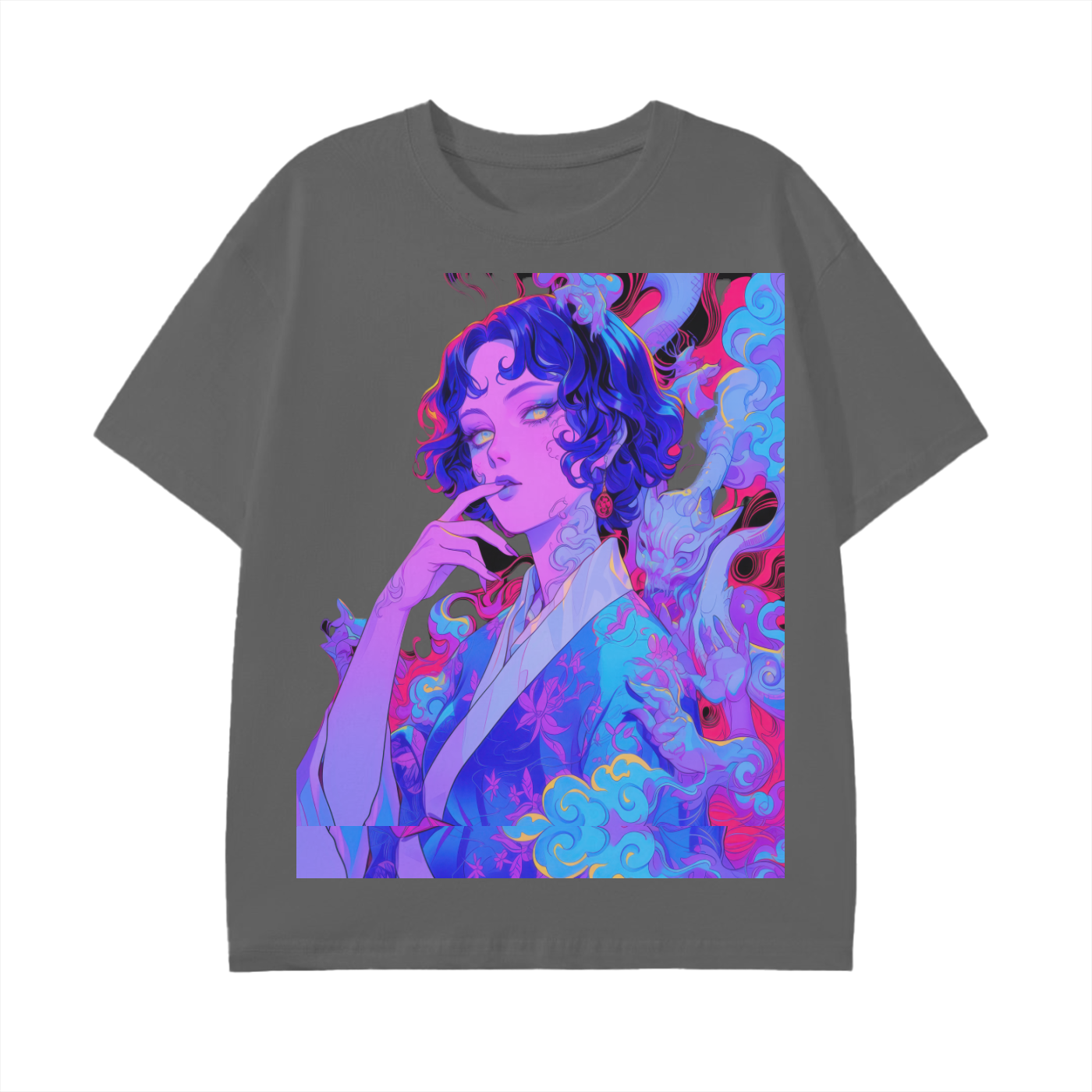 Red Purple Laava Neon Uv Kibuki Kabuki anime Lady Goddess Smoke Unisex Graphic Tee  Classic T-Shirt