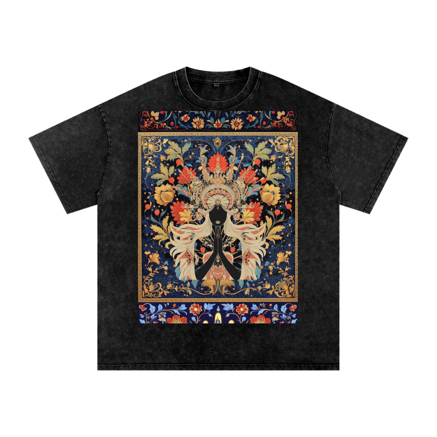 Dark Levant Eastern Nile Boho Floral Prayer Goddess Graphic Festival Unisex Classic T-Shirt-Snow Washed Oversized Cotton T-Shirt