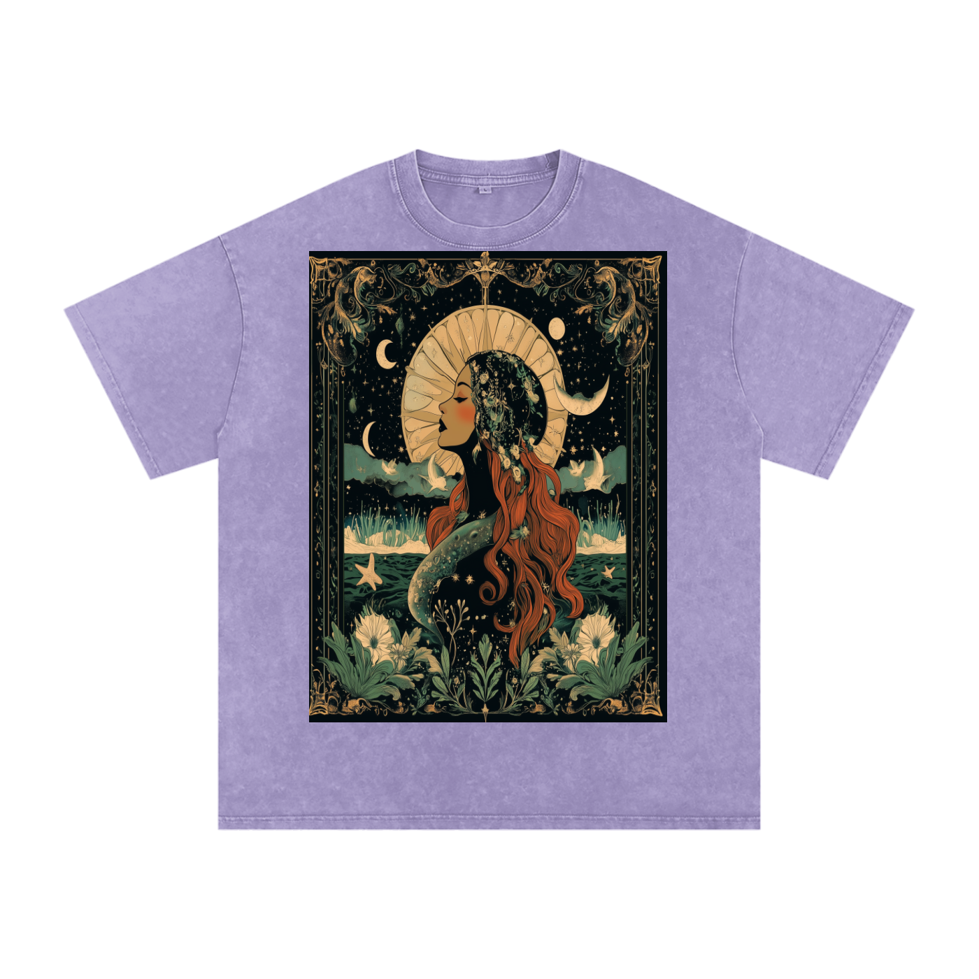 Art Nouveau Moonlight Boho Green River Witchy Grunge Dark Cottage Acid Acid Wash Oversize T-Shirt - 250 GSM