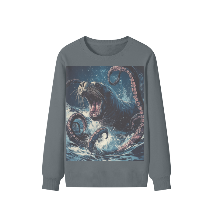 Roaring Sea Lion Kraken Rustic Sea Waves Streetwear Pullover Classic Sweater - 300 GSM
