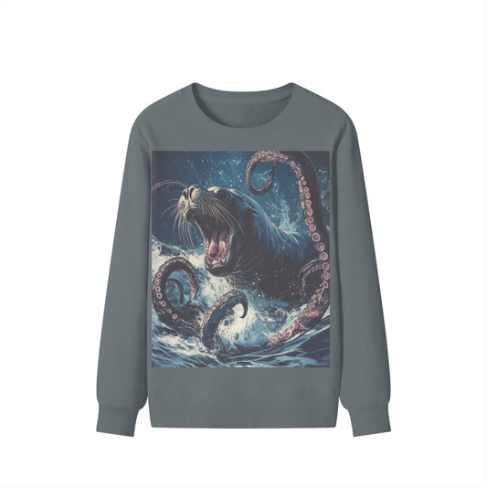 Roaring Sea Lion Kraken Rustic Sea Waves Streetwear Pullover Classic Sweater - 300 GSM