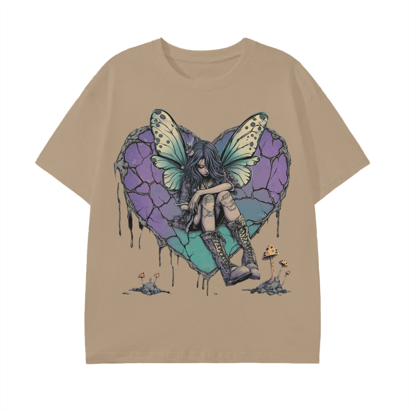 Teal lavender butterfly Broken heart Goth Grunge fairy Mushroom Dark woods Unisex Classic T-Shirt - 180 GSM