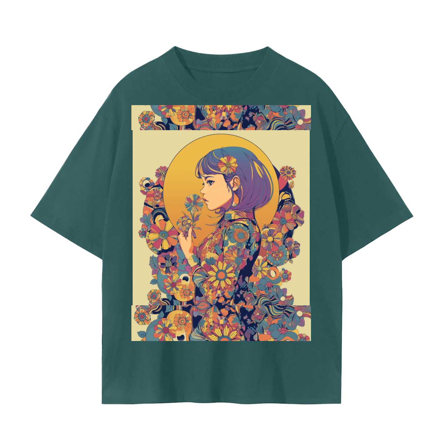 Retro Moon Boho Flapper Nouveau floral flower maiden Unisex Seamless T-Shirt