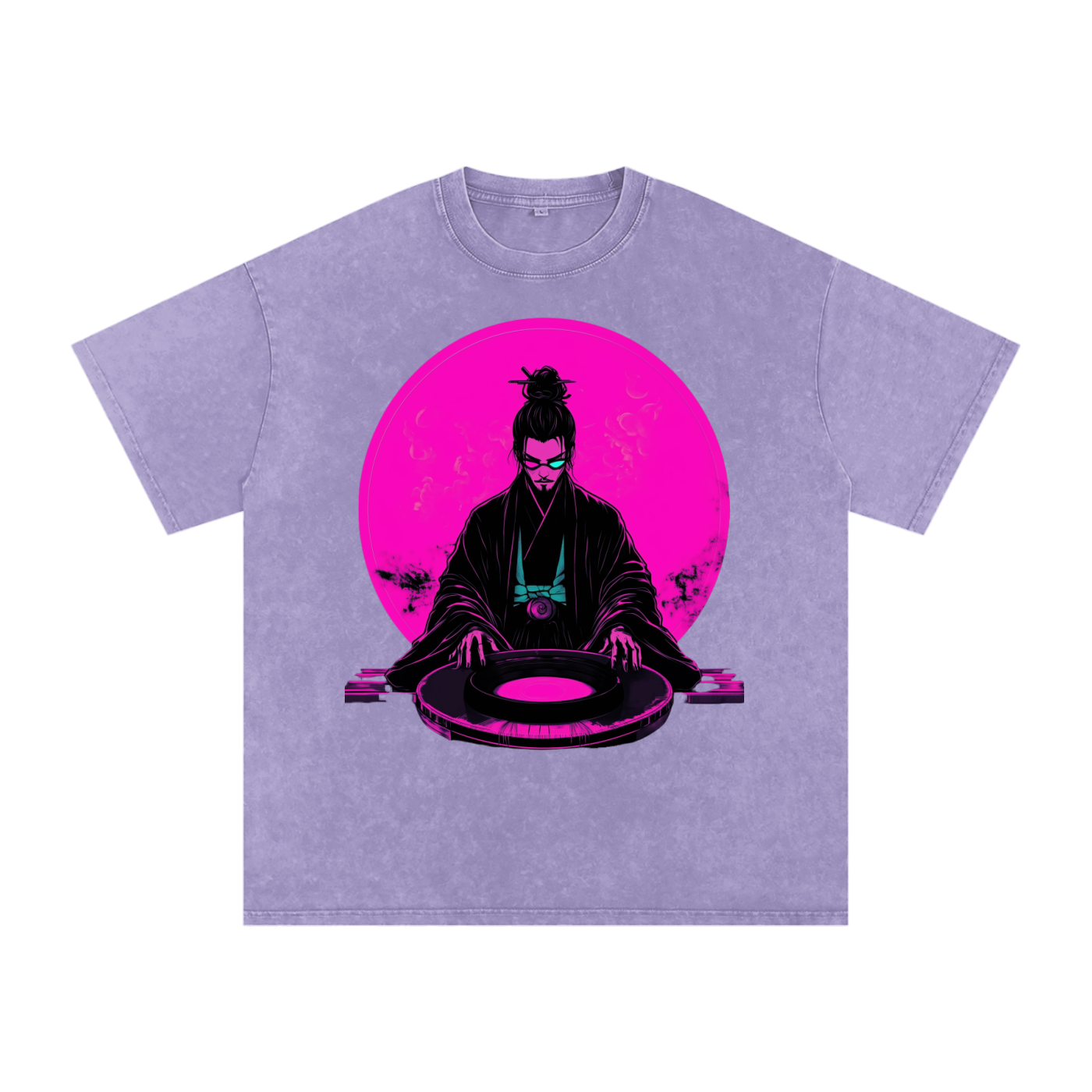 Neon Moon DJ Edo Samurai Wizard Traveler Grunge Punk Rave Festival Acid Wash Oversize T-Shirt - 250 GSM