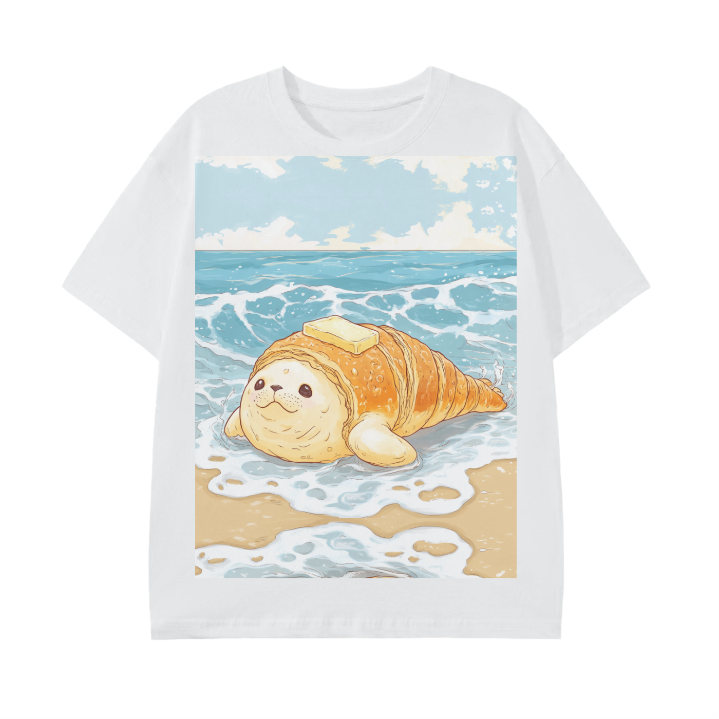 Anime Beach Buttered Seal Croissant Pastry Lump Graphic Unisex Classic T-Shirt