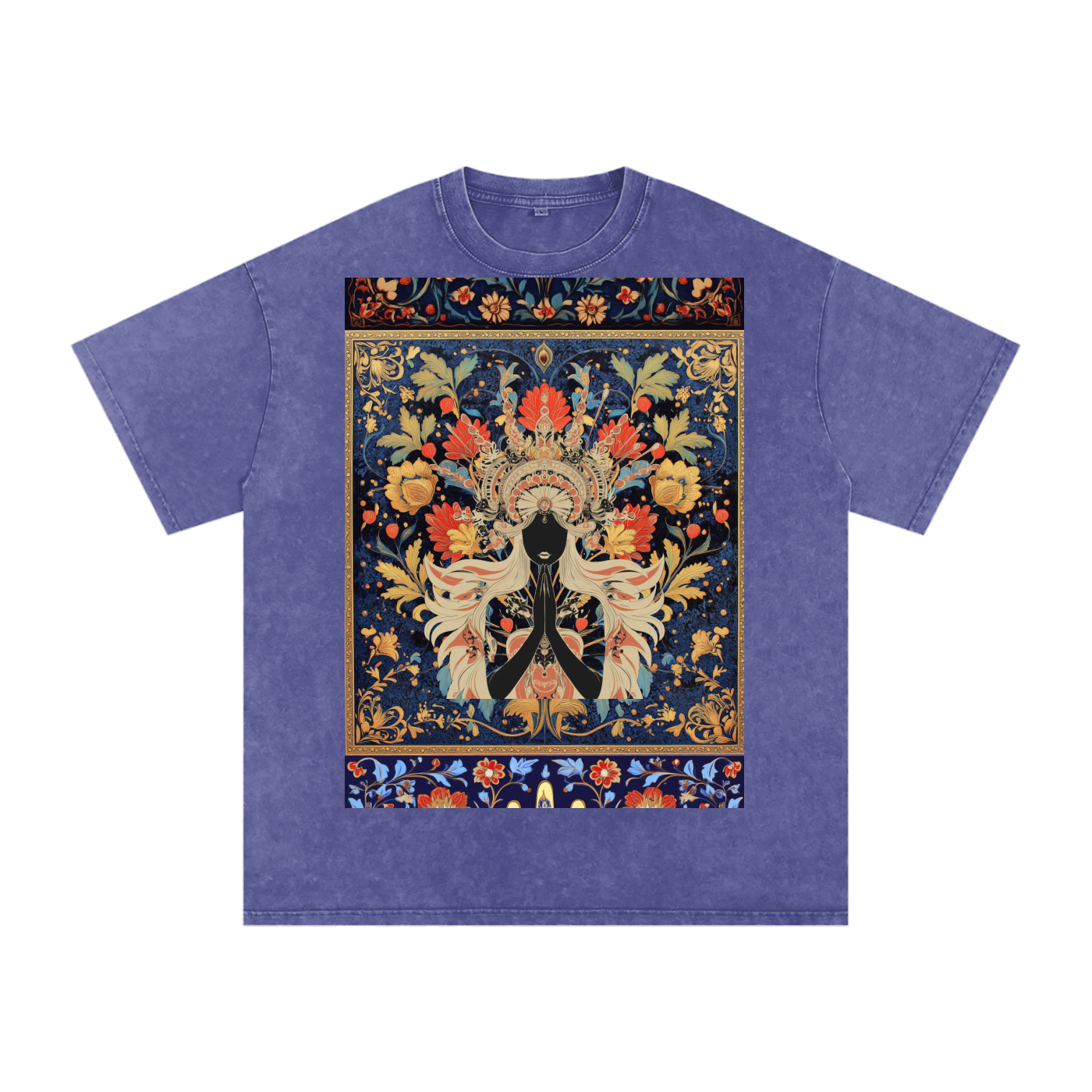 Dark Levant Eastern Nile Boho Floral Prayer Goddess Graphic Festival Unisex Classic T-Shirt-Snow Washed Oversized Cotton T-Shirt