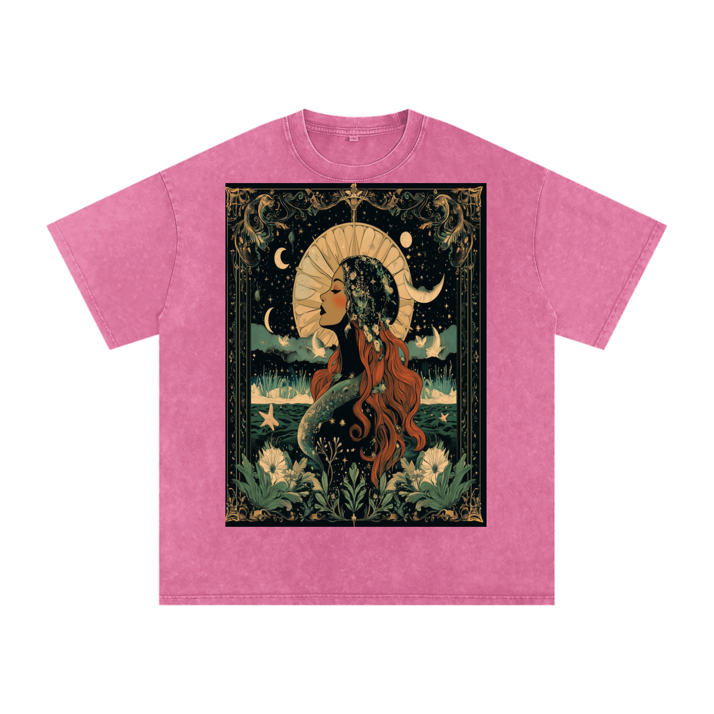 Art Nouveau Moonlight Boho Green River Witchy Grunge Dark Cottage Acid Acid Wash Oversize T-Shirt - 250 GSM