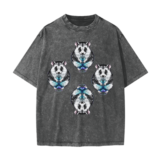 Opossum Reflection Grunge Punk Streetwear Reflection UV Festival American Vintage Waxed Dyed Washed  Heavyweight 100% Cotton T-Shirt
