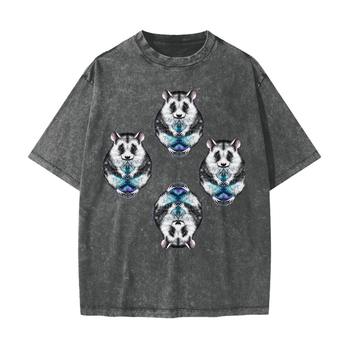 Opossum Reflection Grunge Punk Streetwear Reflection UV Festival American Vintage Waxed Dyed Washed  Heavyweight 100% Cotton T-Shirt