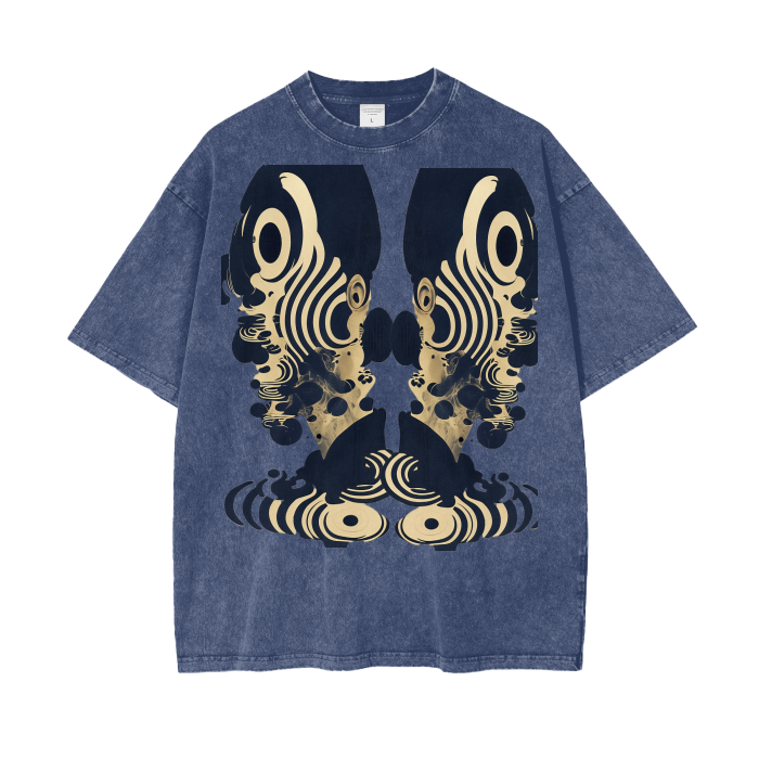 Rorshach Reflective Psychedelic Art Nouveau Ink Black White Figure Psy FestivalAcid Wash Oversize T-Shirt - 250 GSM