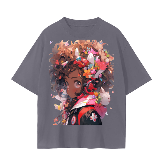 Anime Girl Kawaii Color Pop Unisex Tee – Tan Curly Hair Graphic T-Shirt on Soft Cotton Unisex Seamless T-Shirt