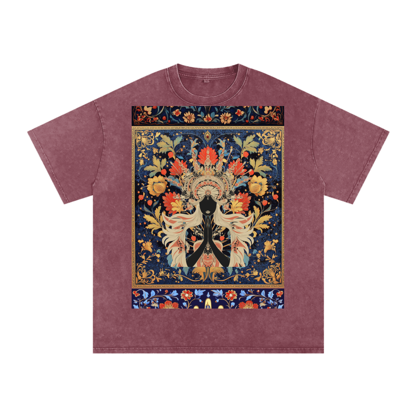 Dark Levant Eastern Nile Boho Floral Prayer Goddess Graphic Festival Unisex Classic T-Shirt-Snow Washed Oversized Cotton T-Shirt