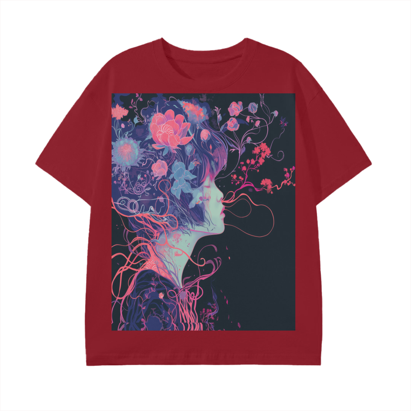 Floral Lotus Wire Girl Japan Silhouetted Bloom Anime Graphic Unisex Classic T-Shirt